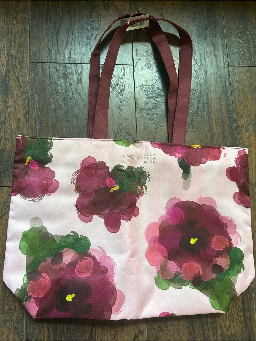 Clinique, Burgundy Floral Tote